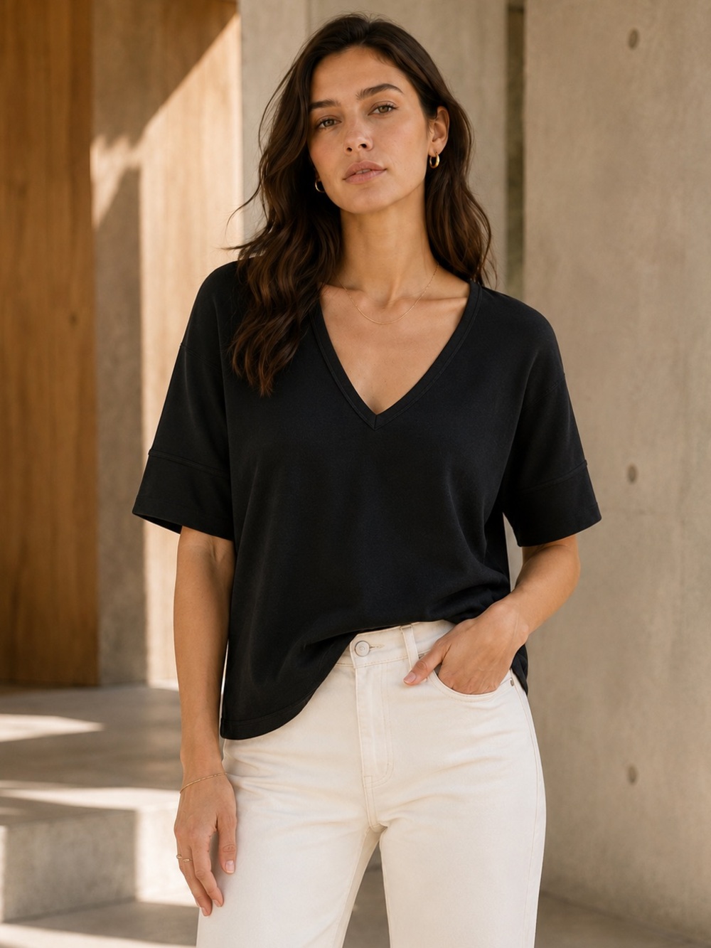 rag & bone Phoenix Vee Jersey V Neck Tee Black M - Picture 2 of 14
